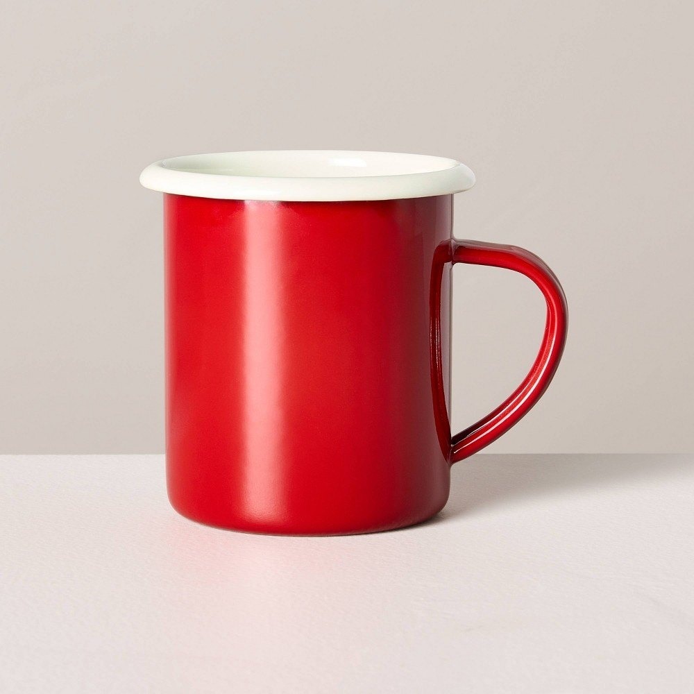 12oz Enameled Porcelain Christmas Mug Red/Cream - Hearth & Hand Magnolia, Target